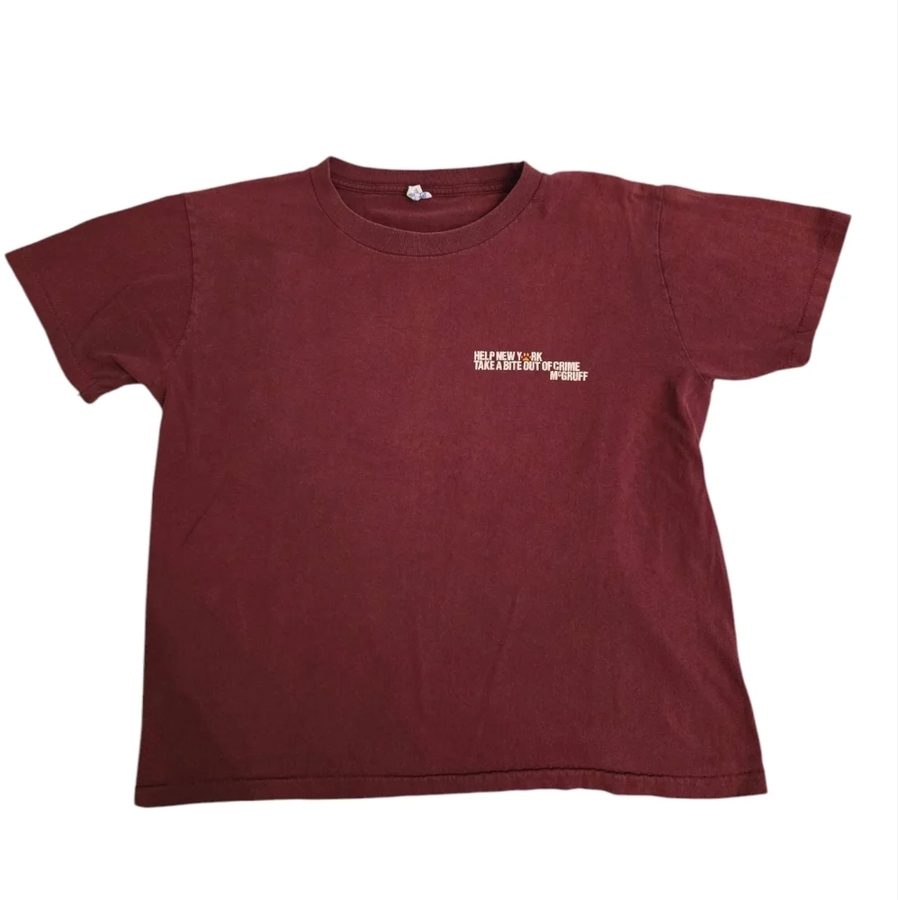 Vintage 1990s NY McGruff The Crime Dog Maroon Graphic T-Shirt